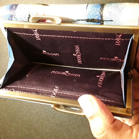 Genuine Leather Anuschka Northern Skies Handpainted Small Flap French Wallet - Picture 5 of 10